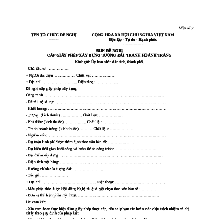 Giấy phép xây dựng nhóm công trình tượng đài, tranh hoành tráng và quảng cáo