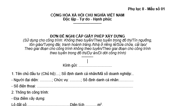 Hồ sơ xin cấp phép xây dựng cho dự án, nhóm công trình thuộc dự án