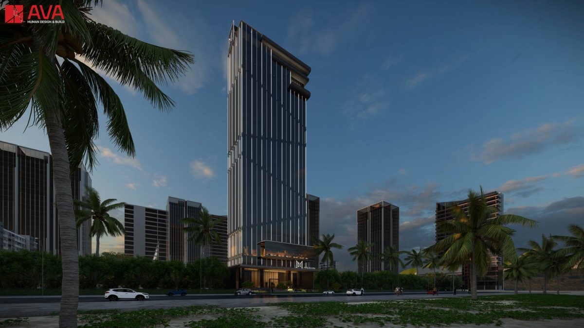 Thiết kế chiếu sáng ngoại thất khách sạn M Beach Hotel Đà Nẵng về đêm