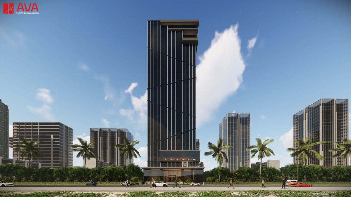 Chi tiết mặt dựng với hệ lam chéo và kính Low-E cản nhiệt của M Beach Hotel
