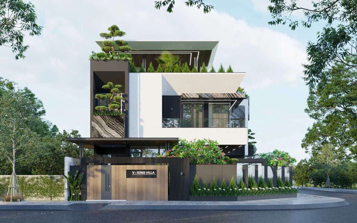 Mẫu biệt thự hiện đại hình khối giật cấp