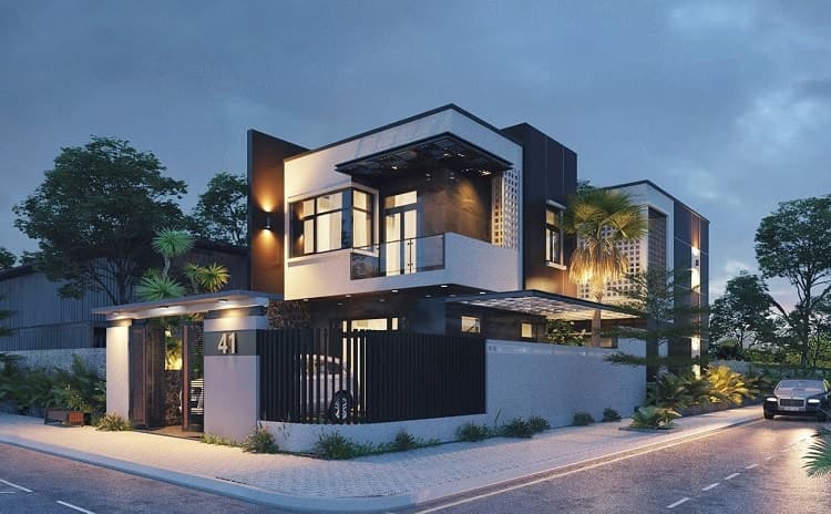 Thiết kế biệt thự hiện đại 2 mặt tiền