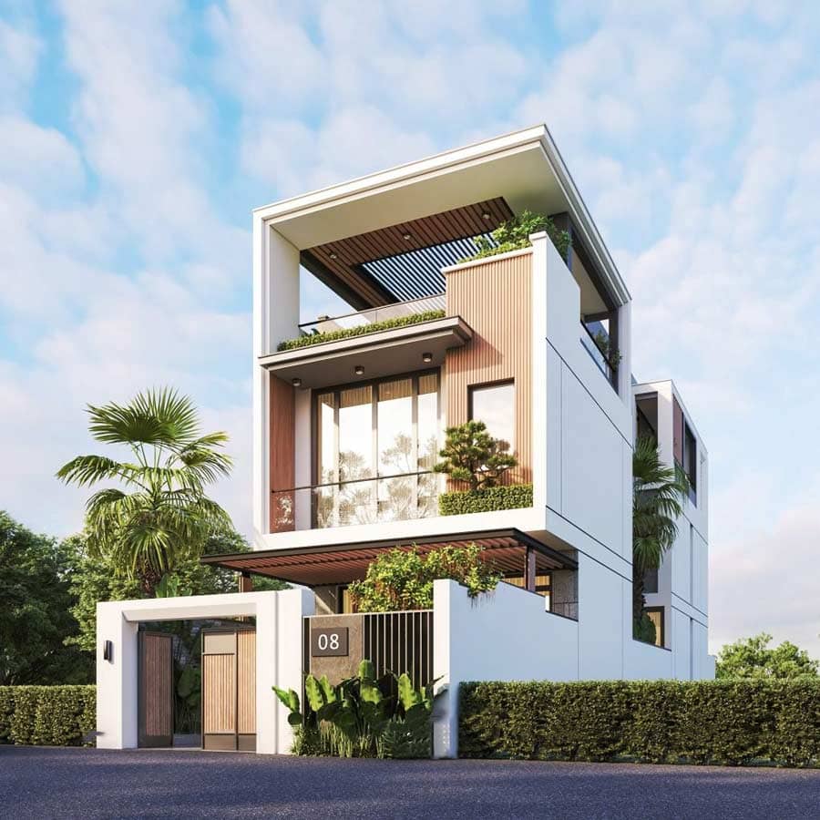 Mẫu biệt thự phố có tầng tum